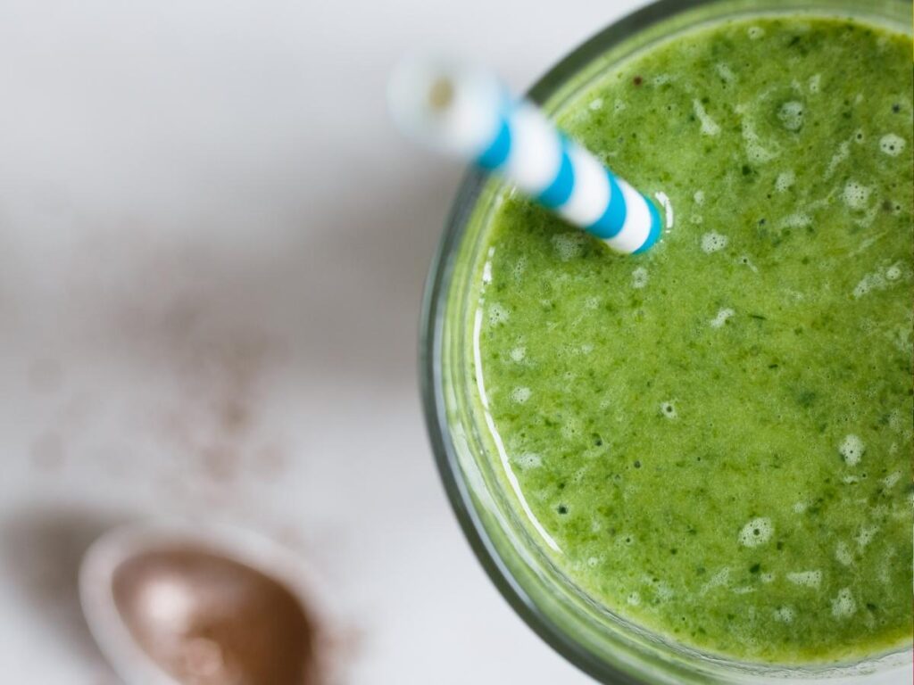 Broccoli Apple Green Smoothie on table 